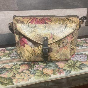 Patricia Nash Avellino Antique Sunflower Tan Genuine Leather Cross Body Bag